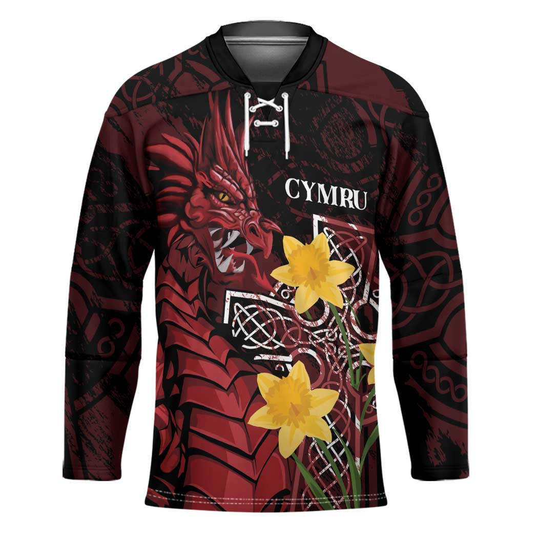 Wales Cymru Am Byth Hockey Jersey Welsh Dragon with Celtic Cross - Wonder Print Shop