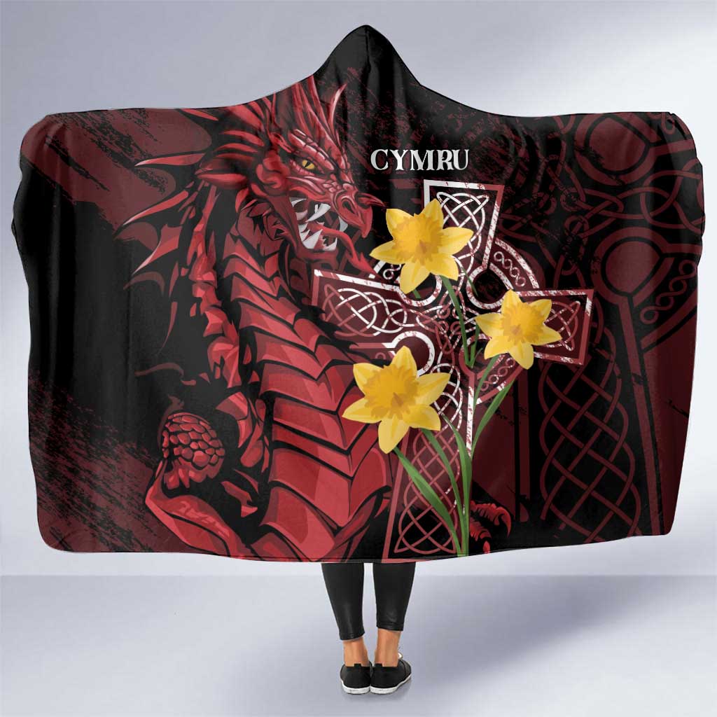 Wales Cymru Am Byth Hooded Blanket Welsh Dragon with Celtic Cross - Wonder Print Shop