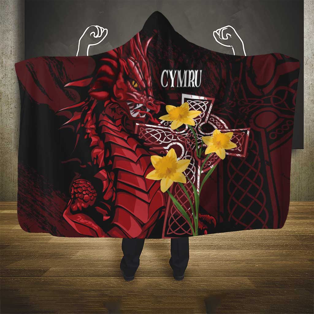 Wales Cymru Am Byth Hooded Blanket Welsh Dragon with Celtic Cross - Wonder Print Shop