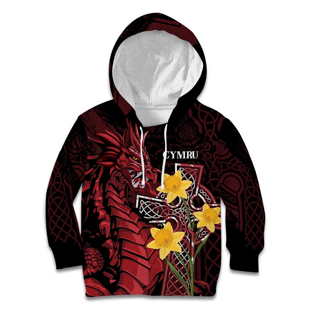 Wales Cymru Am Byth Kid Hoodie Welsh Dragon with Celtic Cross - Wonder Print Shop