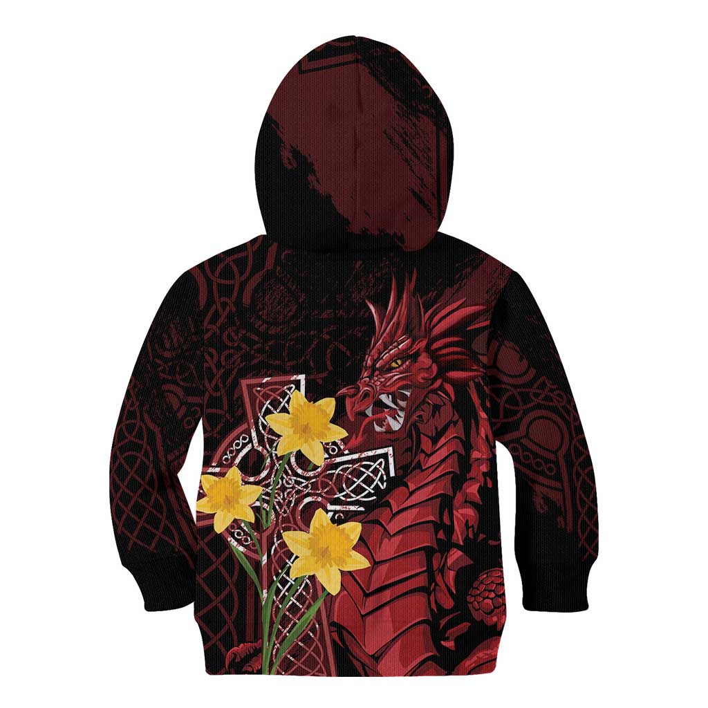Wales Cymru Am Byth Kid Hoodie Welsh Dragon with Celtic Cross - Wonder Print Shop