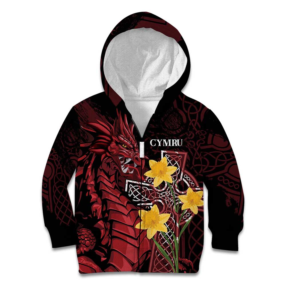 Wales Cymru Am Byth Kid Hoodie Welsh Dragon with Celtic Cross - Wonder Print Shop