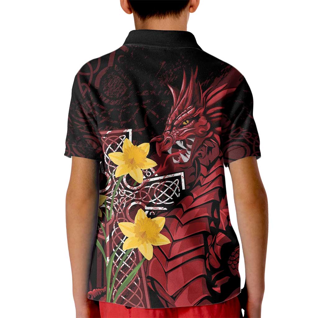 Wales Cymru Am Byth Kid Polo Shirt Welsh Dragon with Celtic Cross - Wonder Print Shop