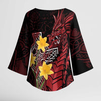 Wales Cymru Am Byth Kimono Sleeve Blouse Welsh Dragon with Celtic Cross - Wonder Print Shop