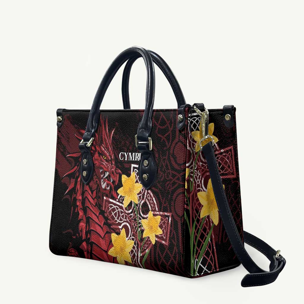 Wales Cymru Am Byth Leather Bag Welsh Dragon with Celtic Cross - Wonder Print Shop