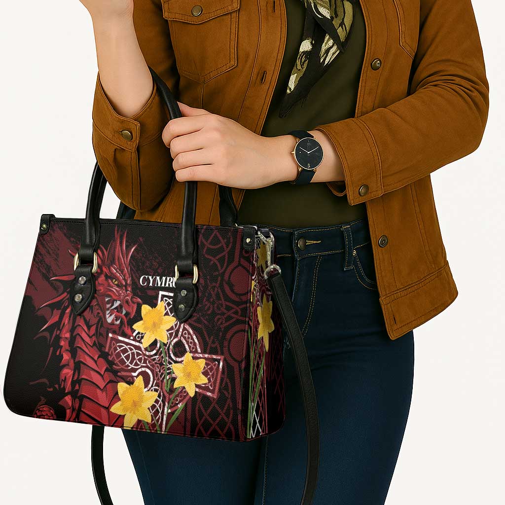 Wales Cymru Am Byth Leather Bag Welsh Dragon with Celtic Cross - Wonder Print Shop