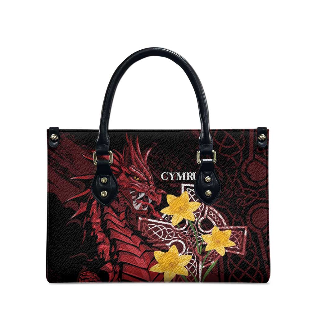 Wales Cymru Am Byth Leather Bag Welsh Dragon with Celtic Cross - Wonder Print Shop