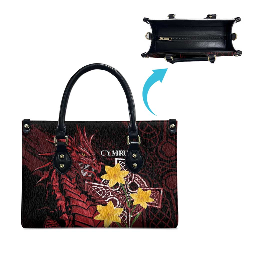 Wales Cymru Am Byth Leather Bag Welsh Dragon with Celtic Cross - Wonder Print Shop