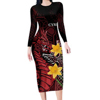 Wales Cymru Am Byth Long Sleeve Bodycon Dress Welsh Dragon with Celtic Cross - Wonder Print Shop