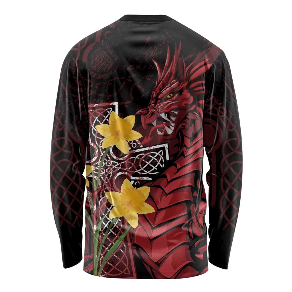 Wales Cymru Am Byth Long Sleeve Shirt Welsh Dragon with Celtic Cross - Wonder Print Shop