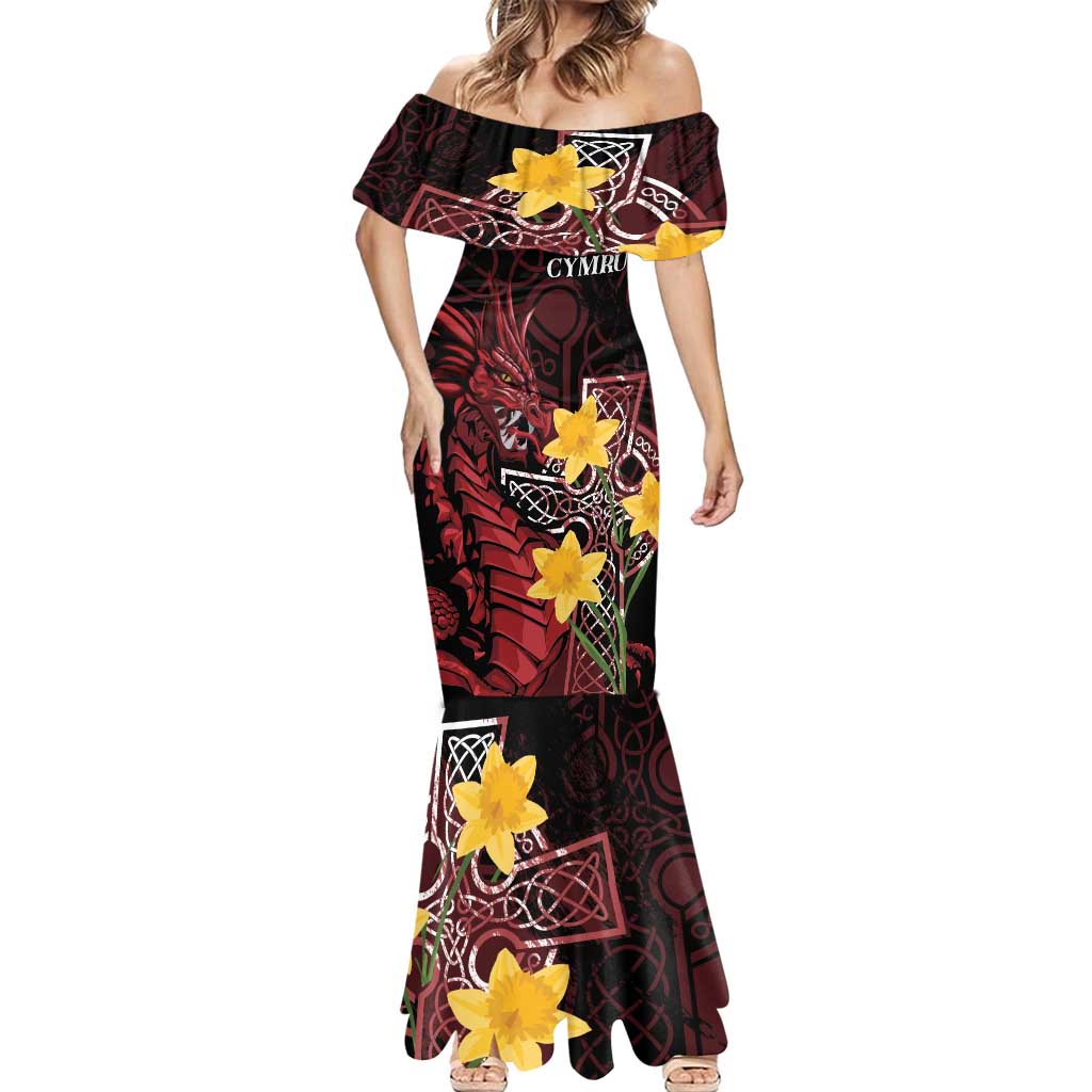 Wales Cymru Am Byth Mermaid Dress Welsh Dragon with Celtic Cross - Wonder Print Shop