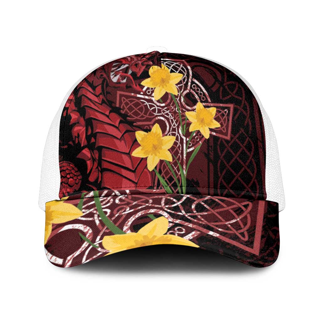 Wales Cymru Am Byth Mesh Trucker Cap Welsh Dragon with Celtic Cross - Wonder Print Shop