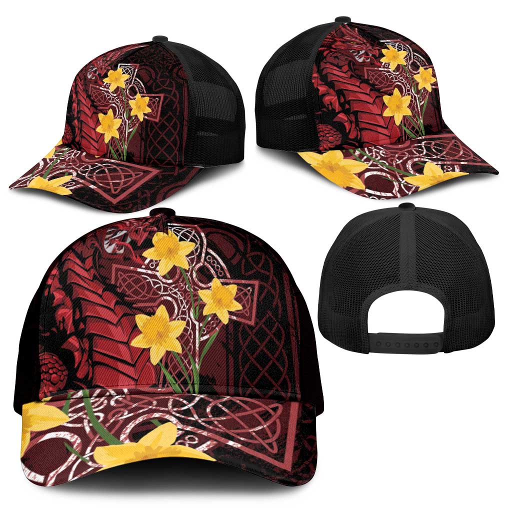 Wales Cymru Am Byth Mesh Trucker Cap Welsh Dragon with Celtic Cross - Wonder Print Shop