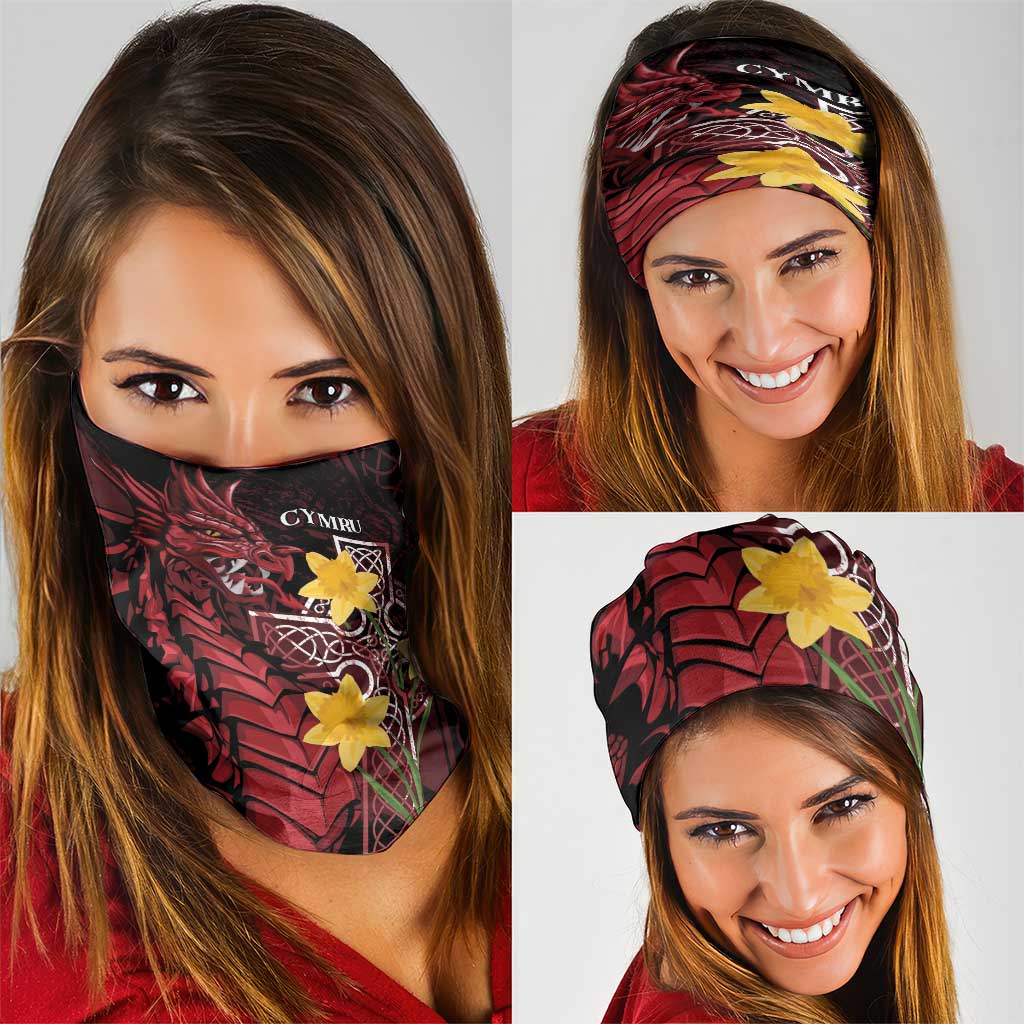 Wales Cymru Am Byth Neck Gaiter Welsh Dragon with Celtic Cross - Wonder Print Shop