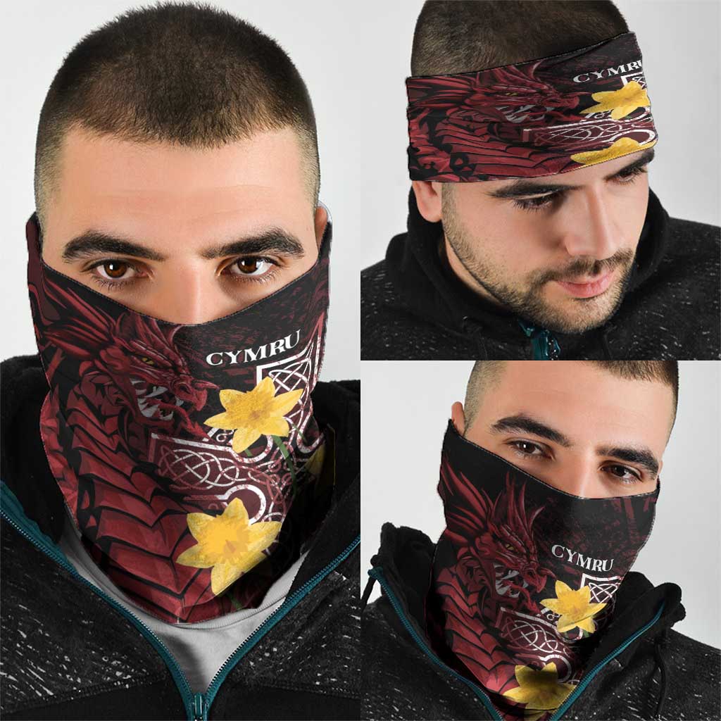 Wales Cymru Am Byth Neck Gaiter Welsh Dragon with Celtic Cross - Wonder Print Shop