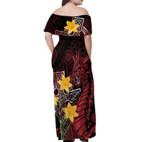 Wales Cymru Am Byth Off Shoulder Maxi Dress Welsh Dragon with Celtic Cross - Wonder Print Shop