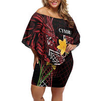 Wales Cymru Am Byth Off Shoulder Short Dress Welsh Dragon with Celtic Cross - Wonder Print Shop