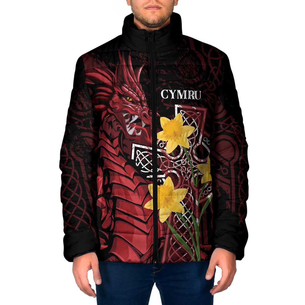 Wales Cymru Am Byth Padded Jacket Welsh Dragon with Celtic Cross - Wonder Print Shop