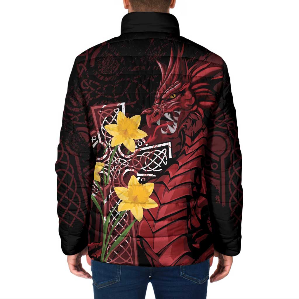 Wales Cymru Am Byth Padded Jacket Welsh Dragon with Celtic Cross - Wonder Print Shop