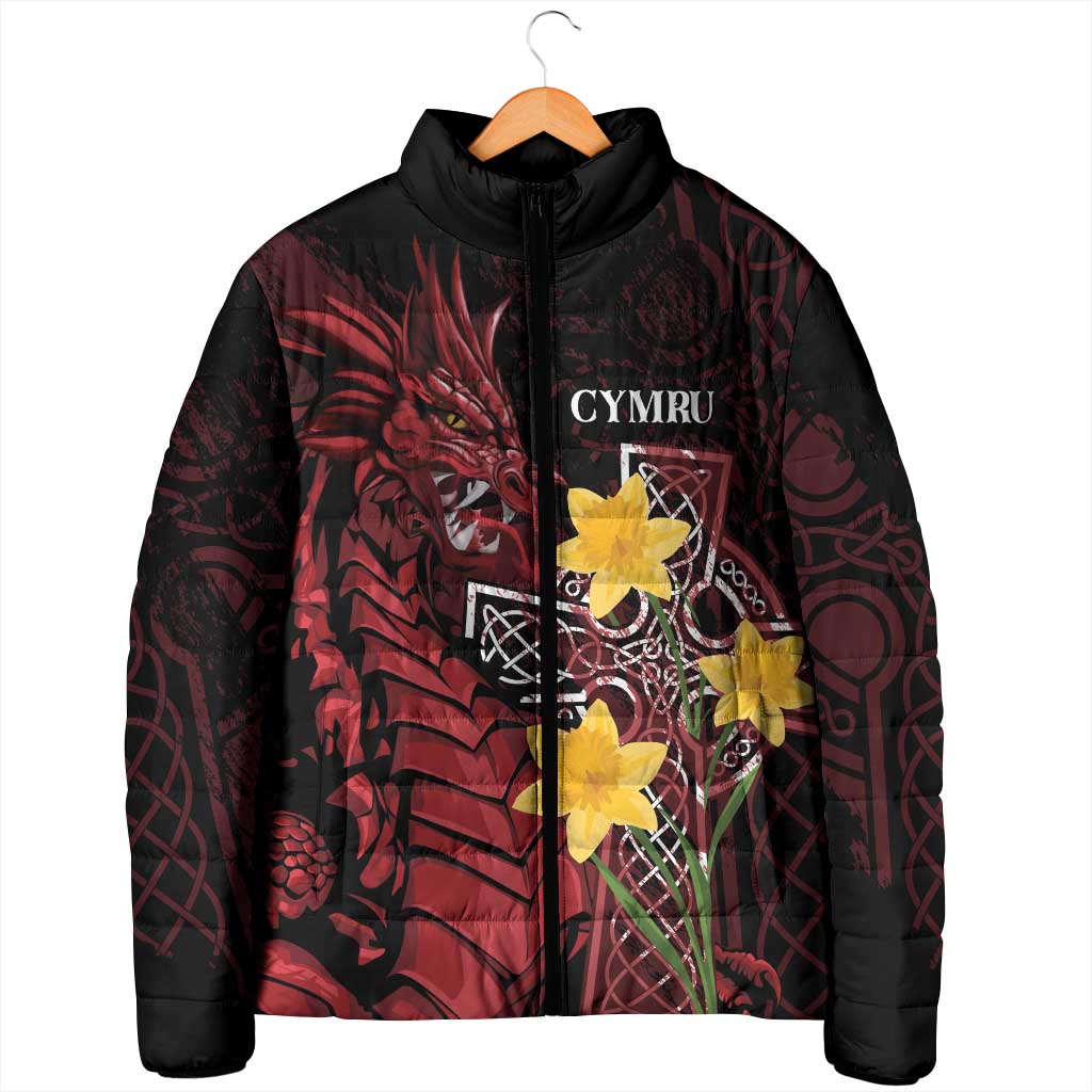 Wales Cymru Am Byth Padded Jacket Welsh Dragon with Celtic Cross - Wonder Print Shop