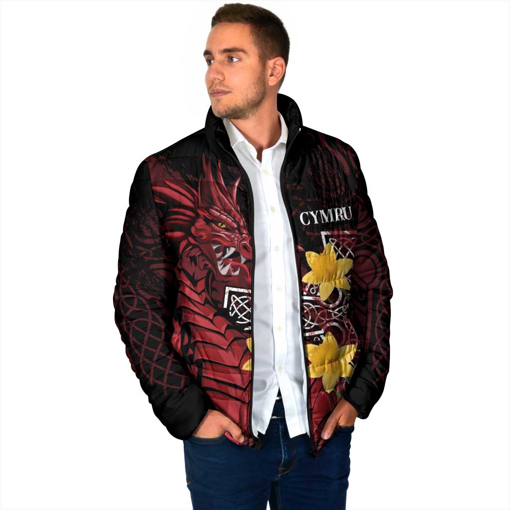 Wales Cymru Am Byth Padded Jacket Welsh Dragon with Celtic Cross - Wonder Print Shop