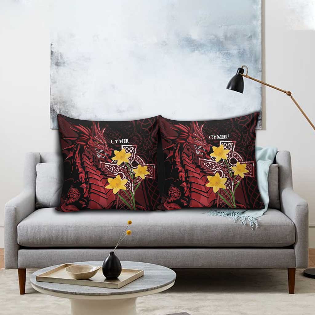 Wales Cymru Am Byth Pillow Cover Welsh Dragon with Celtic Cross - Wonder Print Shop