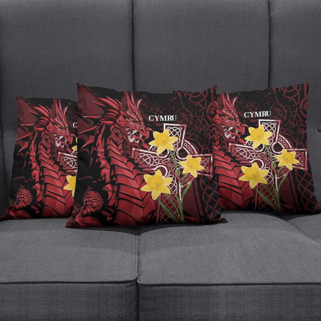 Wales Cymru Am Byth Pillow Cover Welsh Dragon with Celtic Cross - Wonder Print Shop