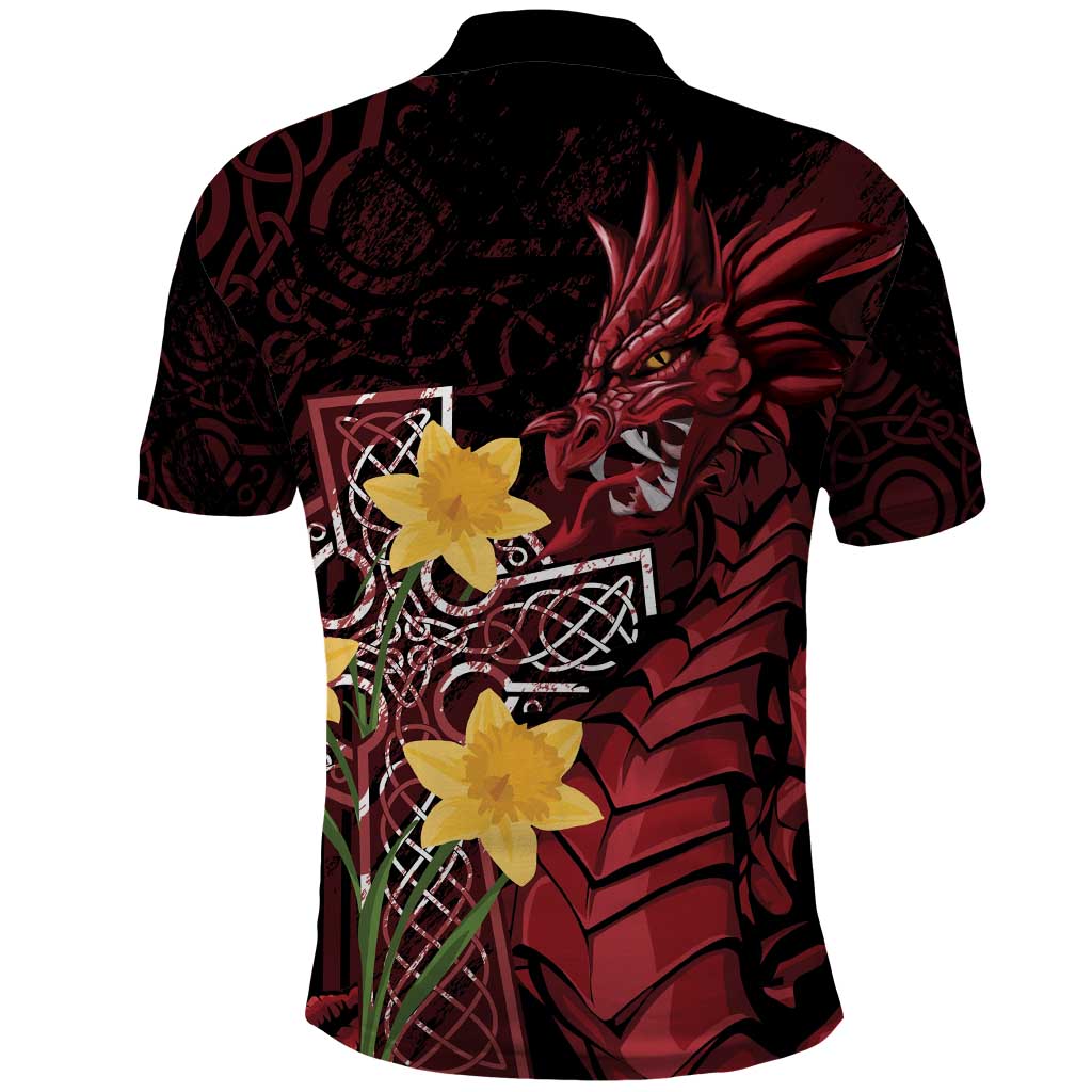 Wales Cymru Am Byth Polo Shirt Welsh Dragon with Celtic Cross - Wonder Print Shop
