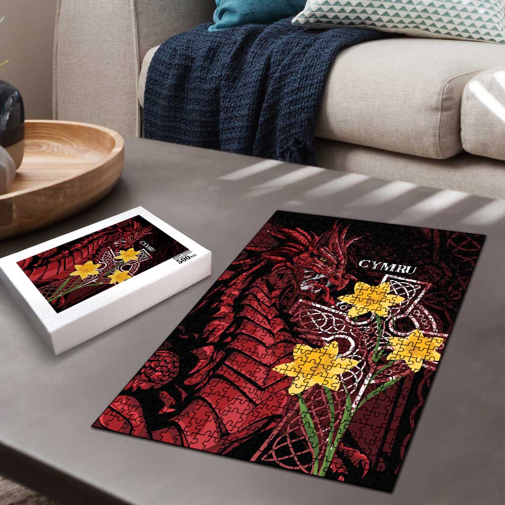 Wales Cymru Am Byth Puzzle Welsh Dragon with Celtic Cross - Wonder Print Shop
