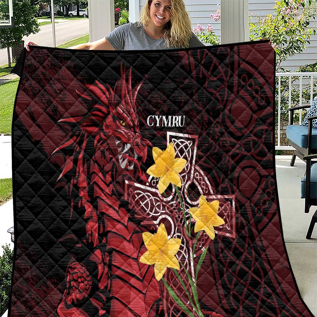 Wales Cymru Am Byth Quilt Welsh Dragon with Celtic Cross - Wonder Print Shop