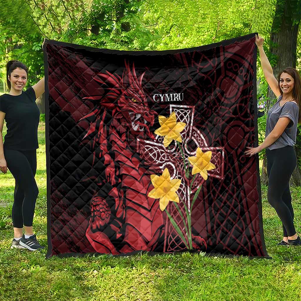 Wales Cymru Am Byth Quilt Welsh Dragon with Celtic Cross - Wonder Print Shop