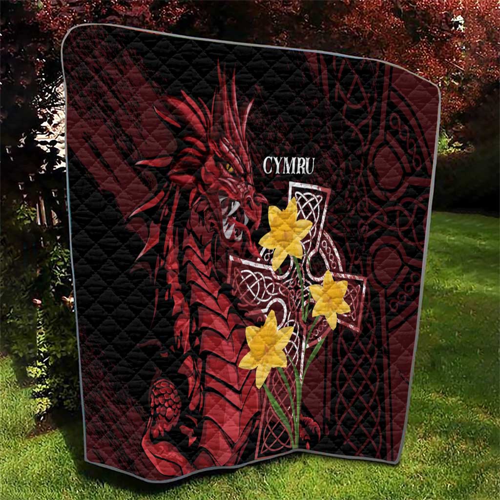 Wales Cymru Am Byth Quilt Welsh Dragon with Celtic Cross - Wonder Print Shop