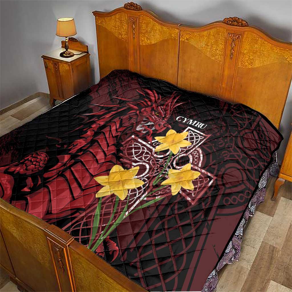 Wales Cymru Am Byth Quilt Welsh Dragon with Celtic Cross - Wonder Print Shop