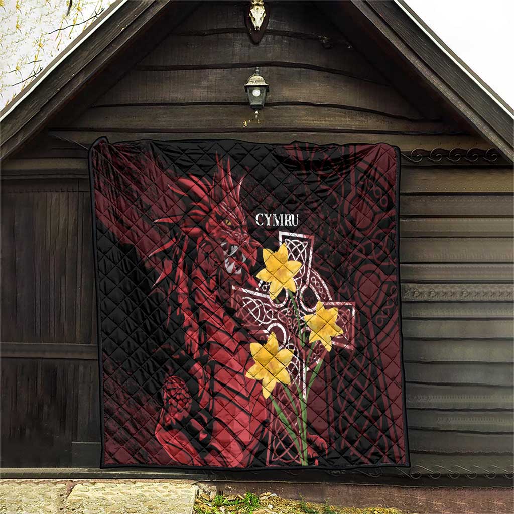 Wales Cymru Am Byth Quilt Welsh Dragon with Celtic Cross - Wonder Print Shop