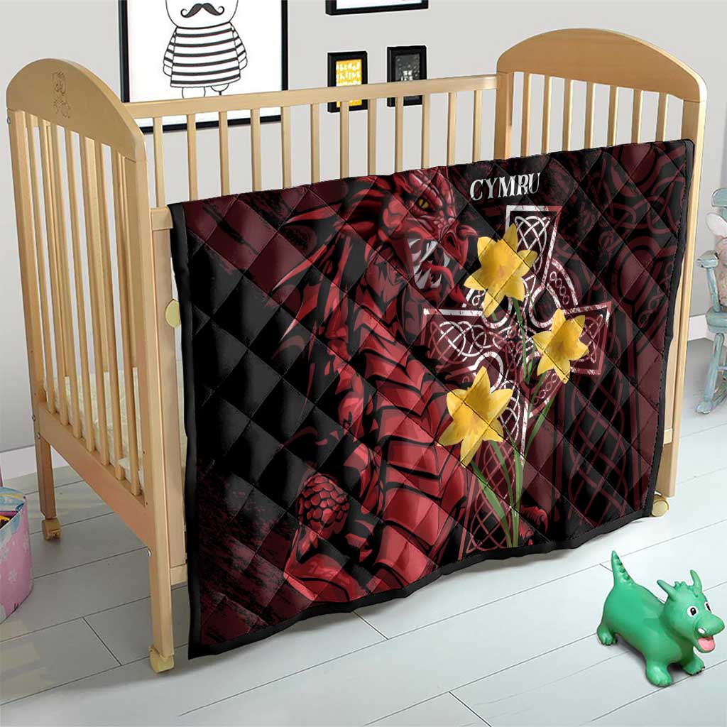 Wales Cymru Am Byth Quilt Welsh Dragon with Celtic Cross - Wonder Print Shop