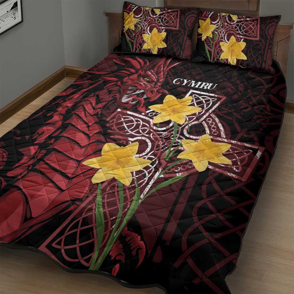 Wales Cymru Am Byth Quilt Bed Set Welsh Dragon with Celtic Cross - Wonder Print Shop