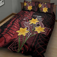 Wales Cymru Am Byth Quilt Bed Set Welsh Dragon with Celtic Cross - Wonder Print Shop