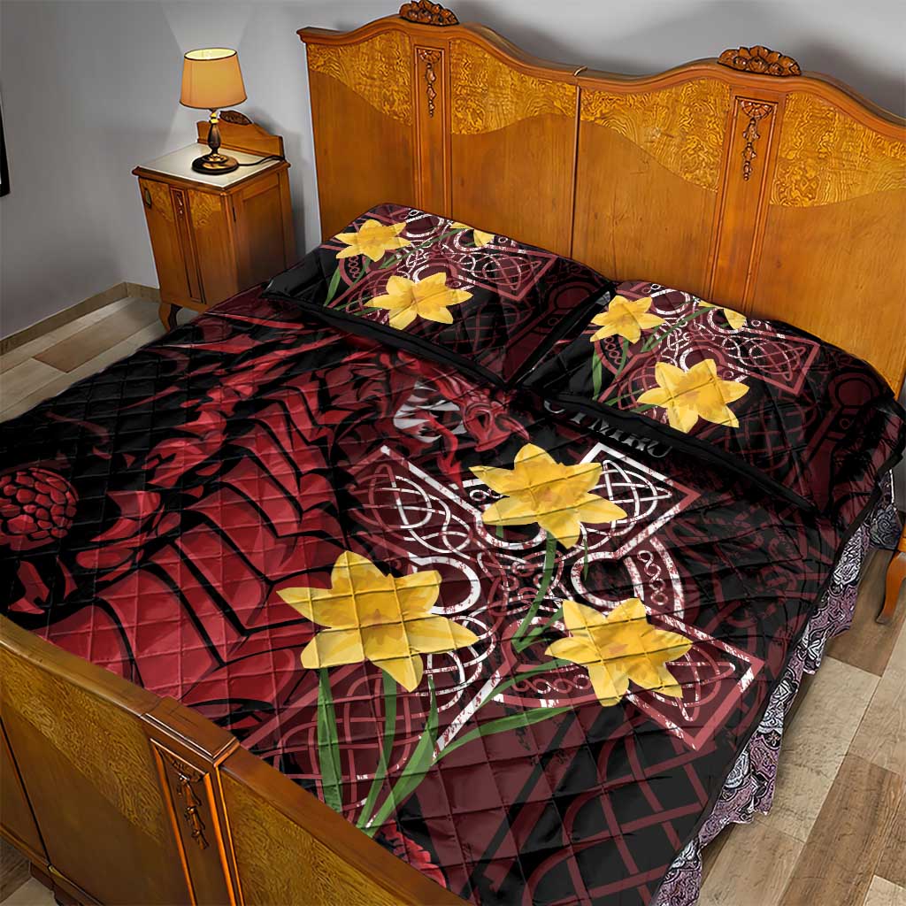 Wales Cymru Am Byth Quilt Bed Set Welsh Dragon with Celtic Cross - Wonder Print Shop