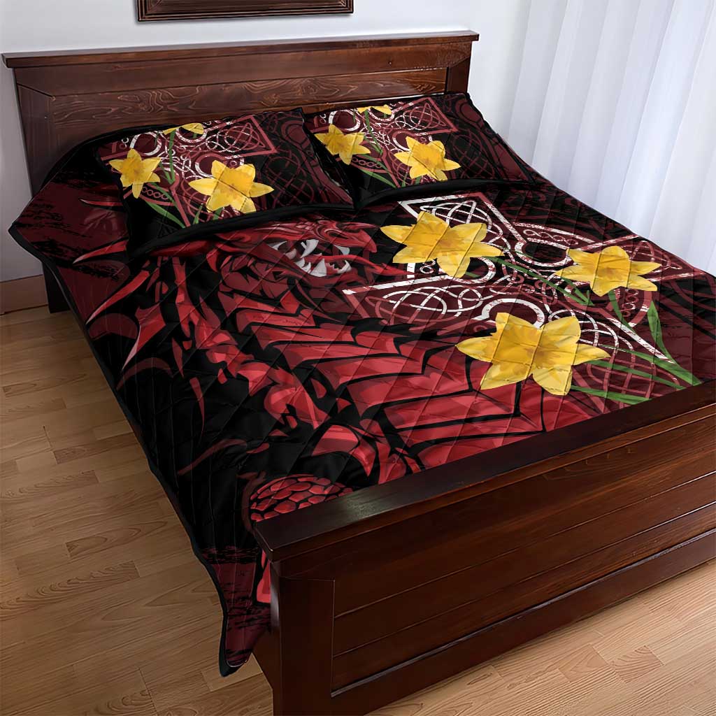 Wales Cymru Am Byth Quilt Bed Set Welsh Dragon with Celtic Cross - Wonder Print Shop