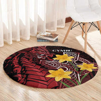 Wales Cymru Am Byth Round Carpet Welsh Dragon with Celtic Cross - Wonder Print Shop