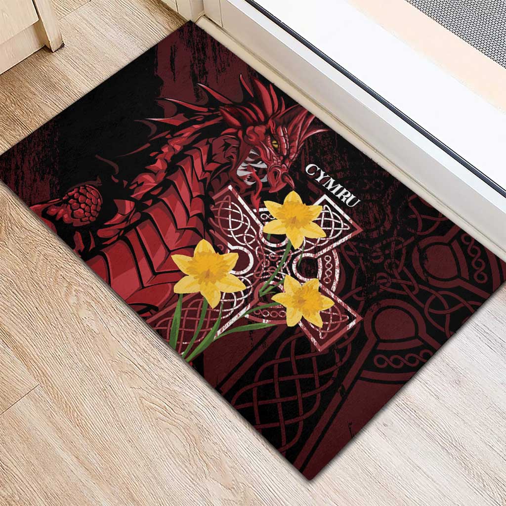 Wales Cymru Am Byth Rubber Doormat Welsh Dragon with Celtic Cross - Wonder Print Shop