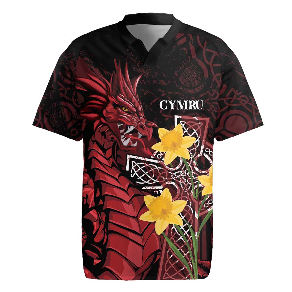 Wales Cymru Am Byth Rugby Jersey Welsh Dragon with Celtic Cross - Wonder Print Shop