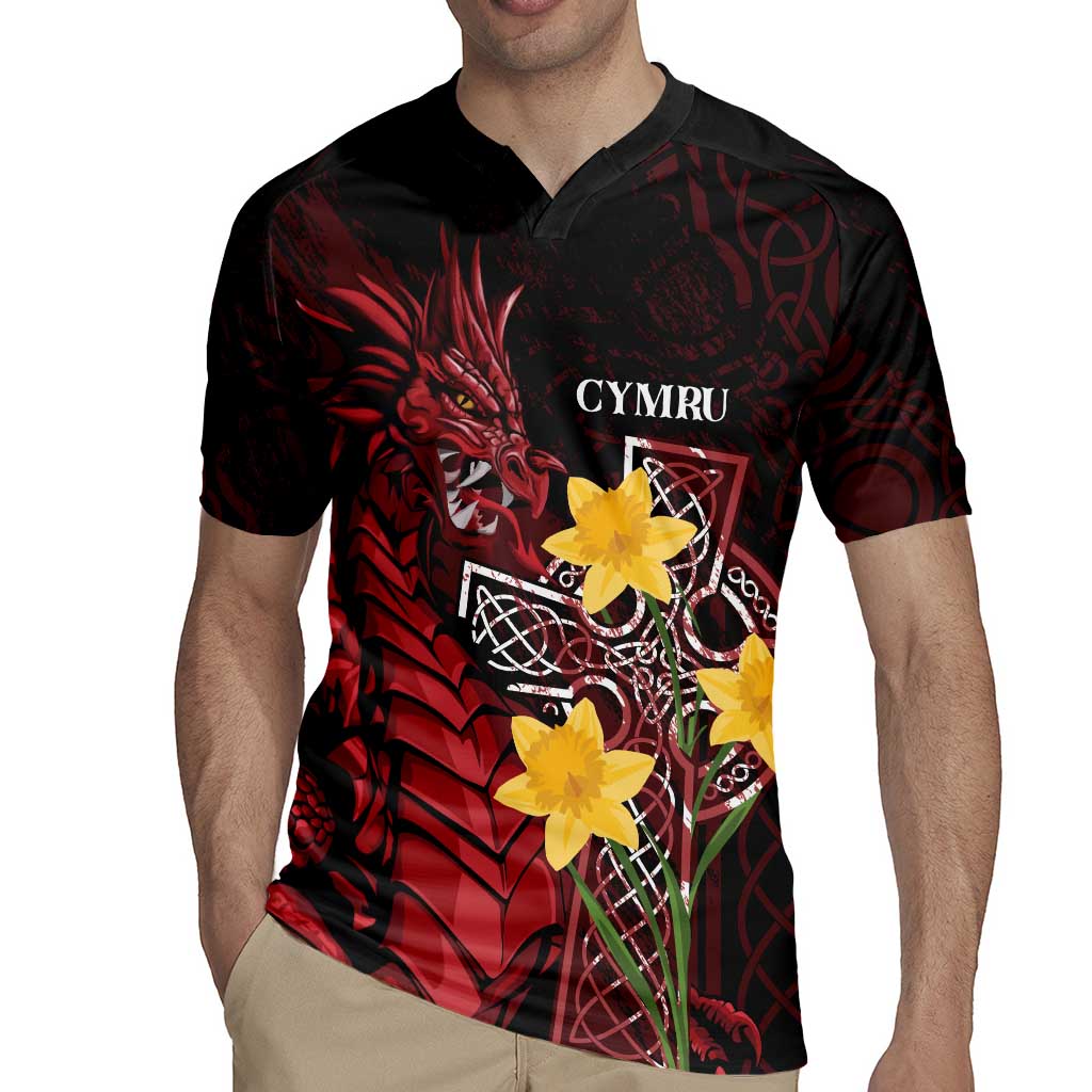 Wales Cymru Am Byth Rugby Jersey Welsh Dragon with Celtic Cross - Wonder Print Shop