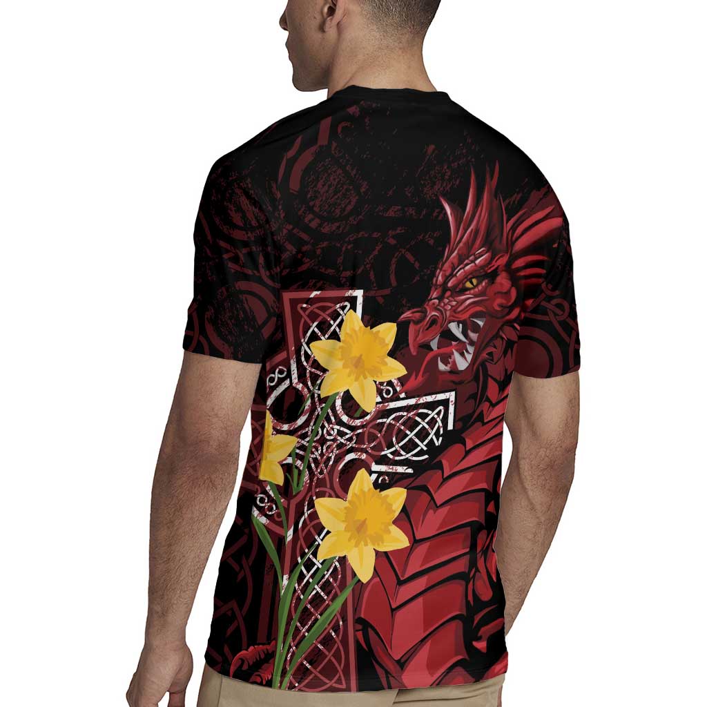 Wales Cymru Am Byth Rugby Jersey Welsh Dragon with Celtic Cross - Wonder Print Shop