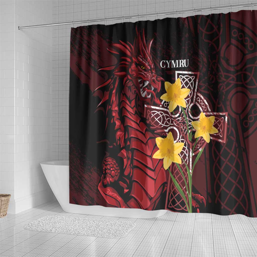 Wales Cymru Am Byth Shower Curtain Welsh Dragon with Celtic Cross - Wonder Print Shop