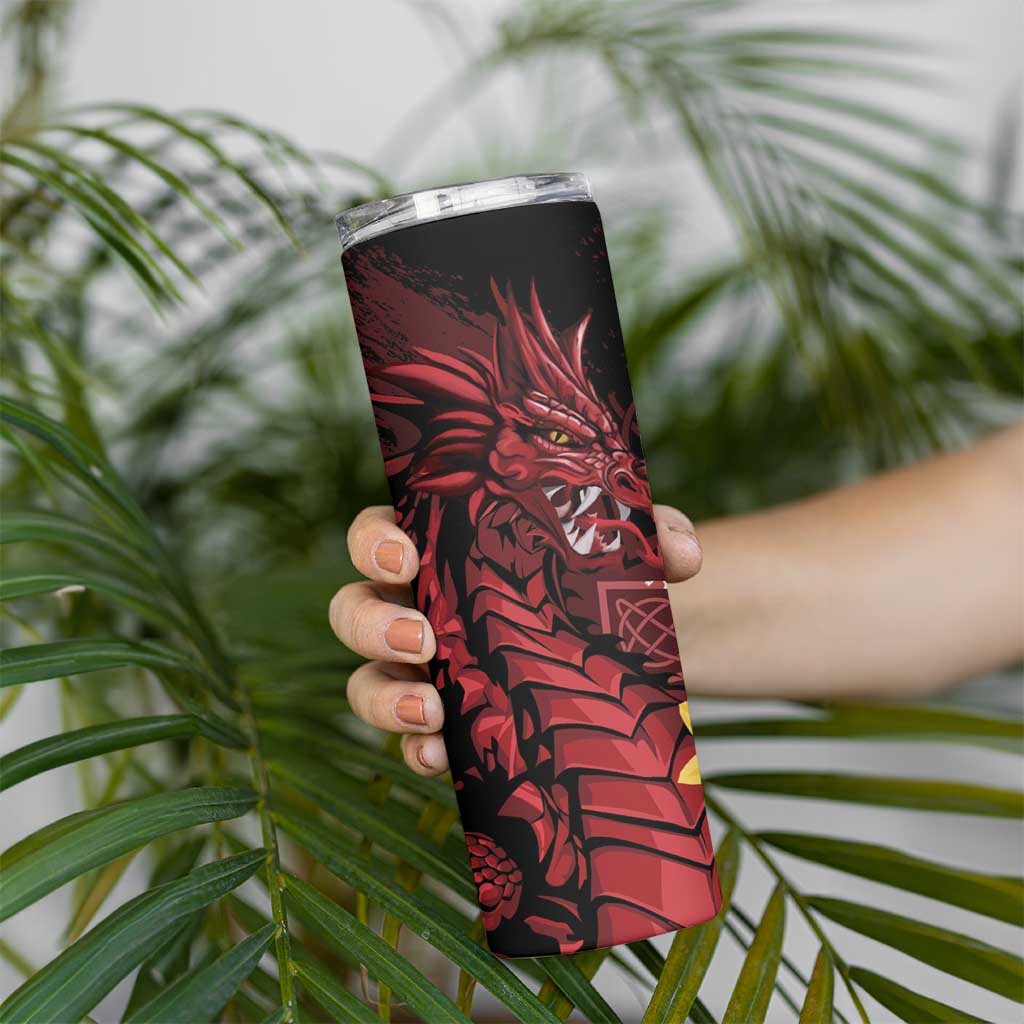 Wales Cymru Am Byth Skinny Tumbler Welsh Dragon with Celtic Cross - Wonder Print Shop
