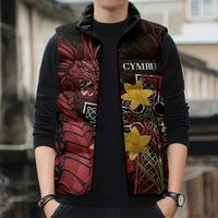 Wales Cymru Am Byth Sleeveless Puffer Jacket Welsh Dragon with Celtic Cross - Wonder Print Shop