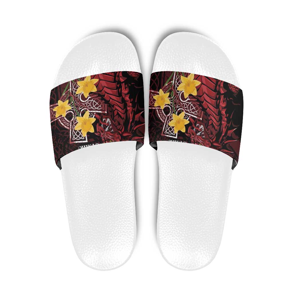Wales Cymru Am Byth Slide Sandals Welsh Dragon with Celtic Cross - Wonder Print Shop