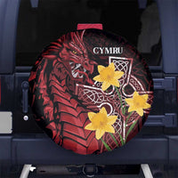 Wales Cymru Am Byth Spare Tire Cover Welsh Dragon with Celtic Cross - Wonder Print Shop