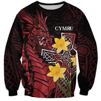 Wales Cymru Am Byth Sweatshirt Welsh Dragon with Celtic Cross - Wonder Print Shop